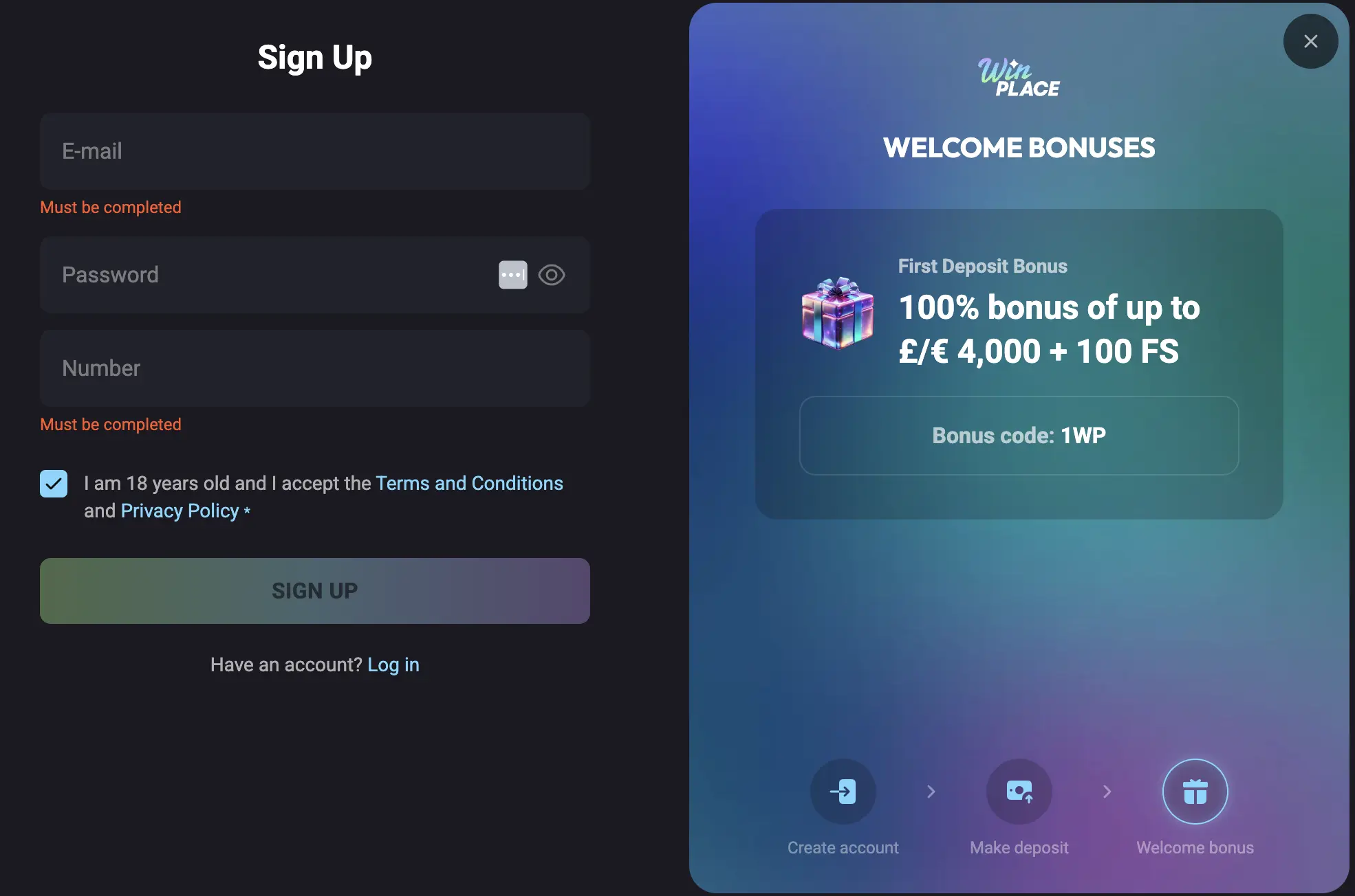 winplace casino registration
